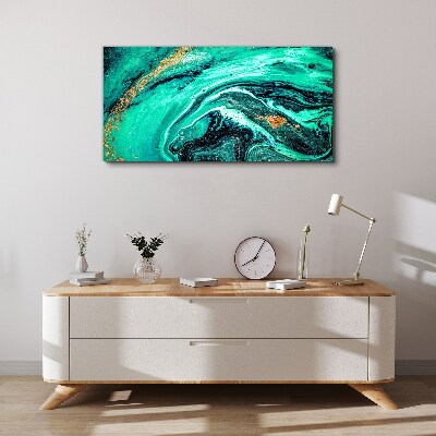 Canvas schilderij Turquoise golven met gouden accenten