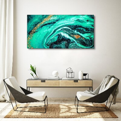 Canvas schilderij Turquoise golven met gouden accenten