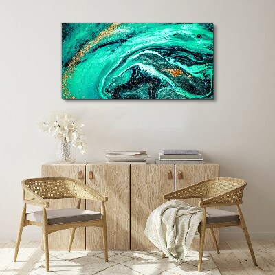 Canvas schilderij Turquoise golven met gouden accenten