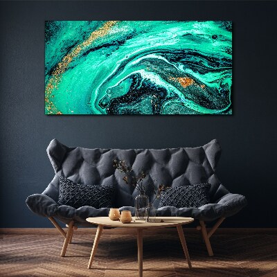 Canvas schilderij Turquoise golven met gouden accenten