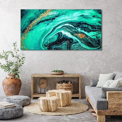 Canvas schilderij Turquoise golven met gouden accenten