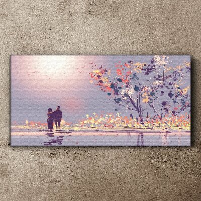 Canvas schilderij Een romantische wandeling bij zonsondergang