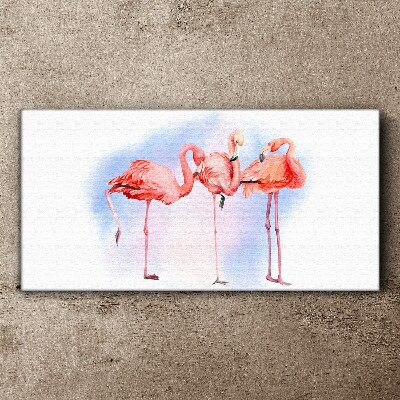 Foto op canvas Roze flamingo's op een pastelachtergrond