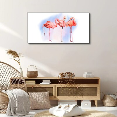 Foto op canvas Roze flamingo's op een pastelachtergrond