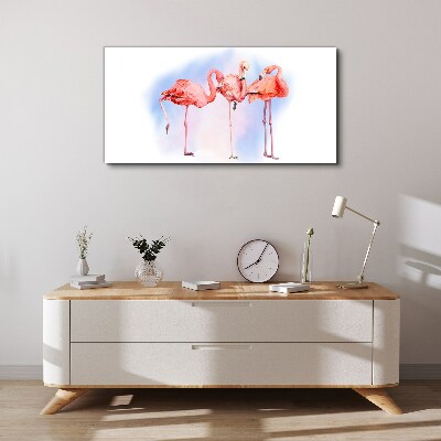 Foto op canvas Roze flamingo's op een pastelachtergrond