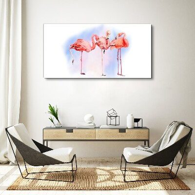 Foto op canvas Roze flamingo's op een pastelachtergrond