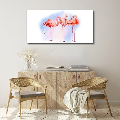 Foto op canvas Roze flamingo's op een pastelachtergrond