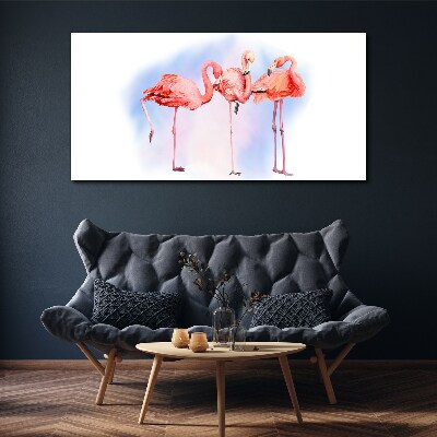 Foto op canvas Roze flamingo's op een pastelachtergrond