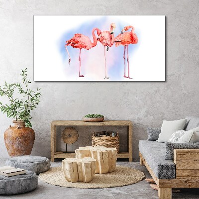 Foto op canvas Roze flamingo's op een pastelachtergrond