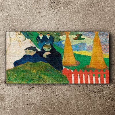 Canvas schilderij Groen landschap met figuren