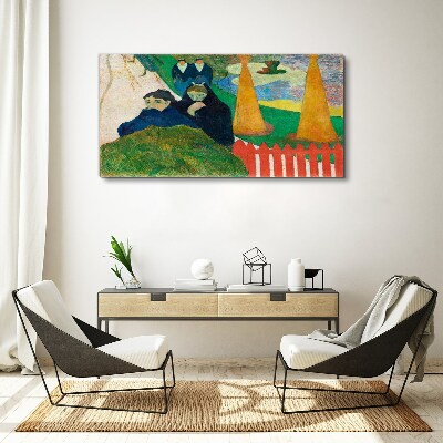 Canvas schilderij Groen landschap met figuren