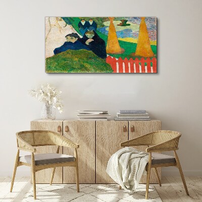 Canvas schilderij Groen landschap met figuren