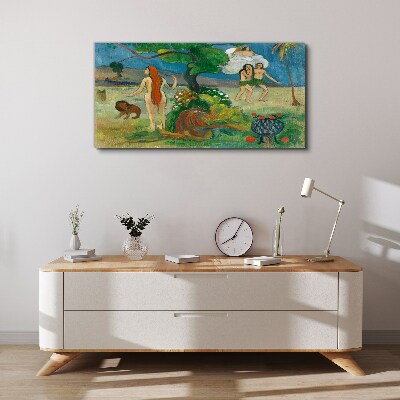 Canvas schilderij Een paradijselijk landschap met karakters