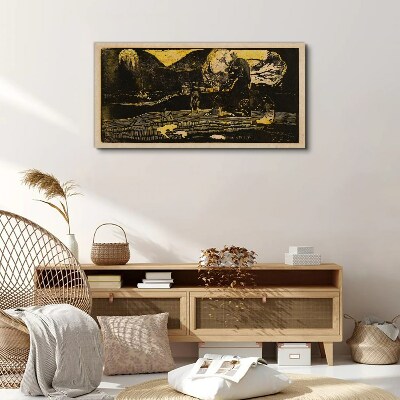 Canvas schilderij Gouden landschappen en mysterieuze figuren