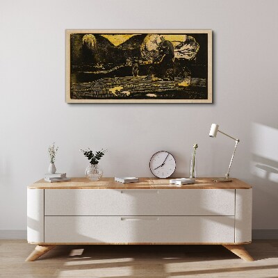 Canvas schilderij Gouden landschappen en mysterieuze figuren