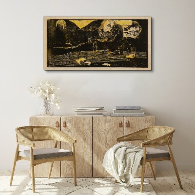 Canvas schilderij Gouden landschappen en mysterieuze figuren