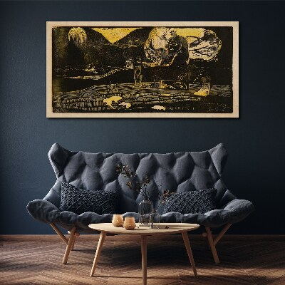 Canvas schilderij Gouden landschappen en mysterieuze figuren