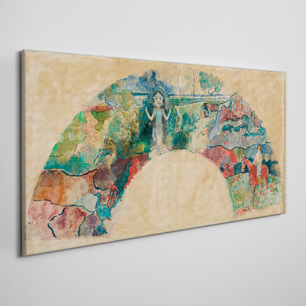 Schilderij op doek Een kleurrijk tafereel met een figuur in een landschap