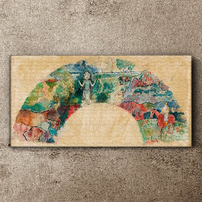 Schilderij op doek Een kleurrijk tafereel met een figuur in een landschap