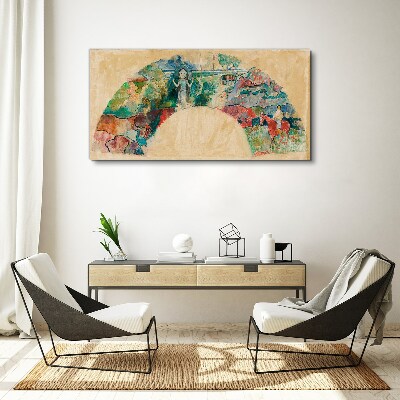 Schilderij op doek Een kleurrijk tafereel met een figuur in een landschap