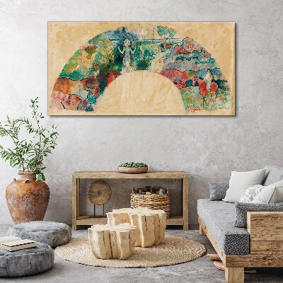 Schilderij op doek Een kleurrijk tafereel met een figuur in een landschap