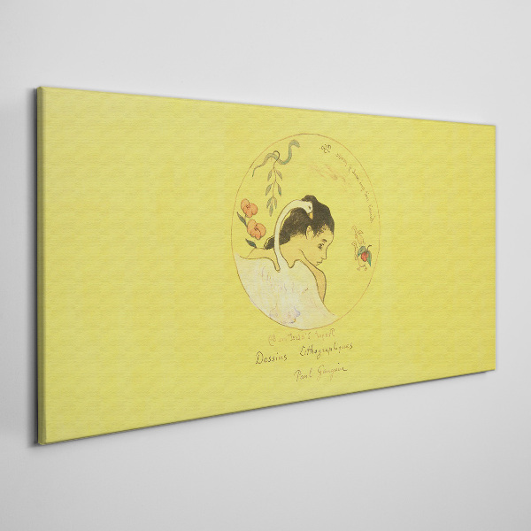 Foto op canvas Portret van een vrouw tegen een gele achtergrond