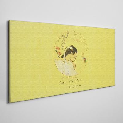 Foto op canvas Portret van een vrouw tegen een gele achtergrond