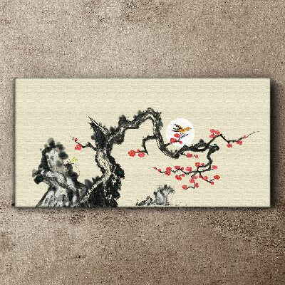 Schilderij op doek Bloemenscène met vogel