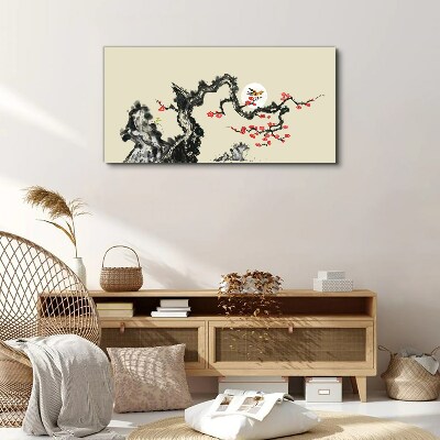 Schilderij op doek Bloemenscène met vogel