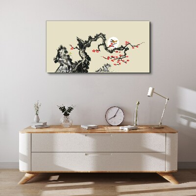 Schilderij op doek Bloemenscène met vogel