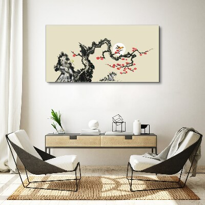 Schilderij op doek Bloemenscène met vogel