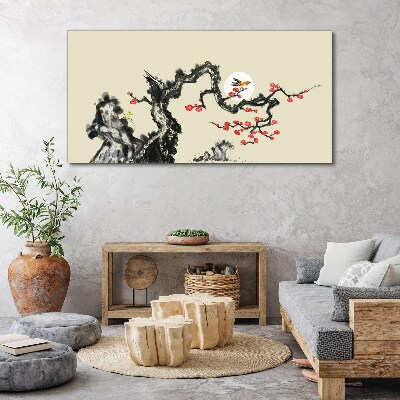 Schilderij op doek Bloemenscène met vogel