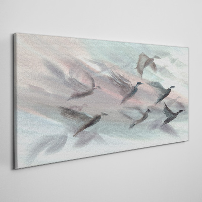 Foto op canvas Vlucht van vogels in een pastelkleurige aura