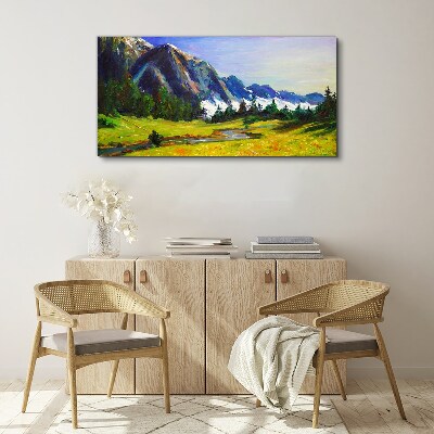 Canvas schilderij Berglandschap in lentekleuren