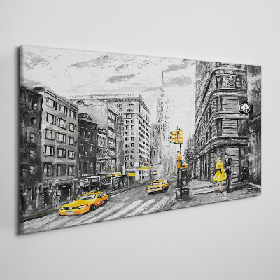 Schilderij op doek New Yorkse straat met gele taxi's