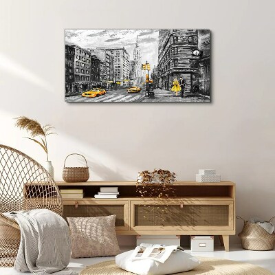 Schilderij op doek New Yorkse straat met gele taxi's