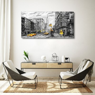Schilderij op doek New Yorkse straat met gele taxi's