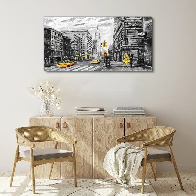 Schilderij op doek New Yorkse straat met gele taxi's