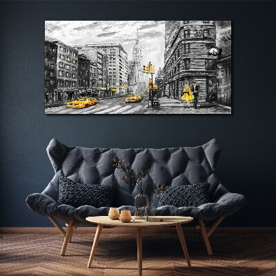 Schilderij op doek New Yorkse straat met gele taxi's