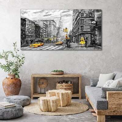 Schilderij op doek New Yorkse straat met gele taxi's