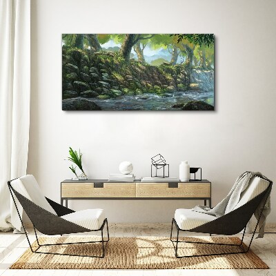 Foto op canvas Een groene hoek met een waterval