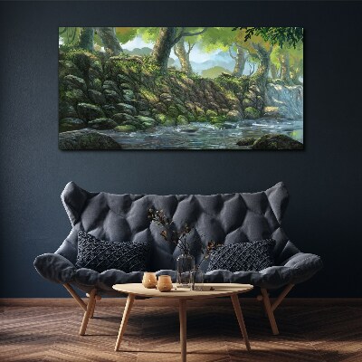 Foto op canvas Een groene hoek met een waterval