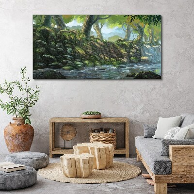 Foto op canvas Een groene hoek met een waterval