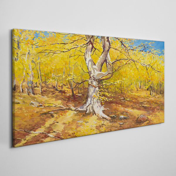 Foto op canvas Gouden bos in herfstaura