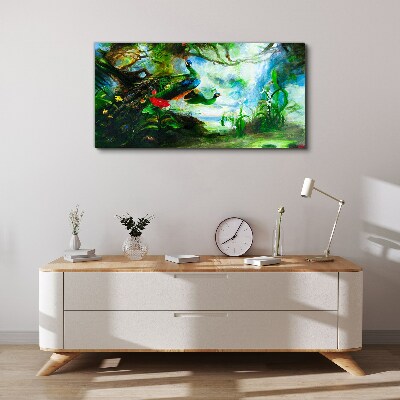 Schilderij op doek De mysterieuze wereld van pauwvogels