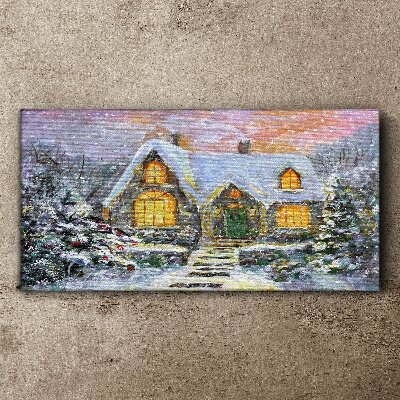 Foto op canvas Winterlandschap met een huis in het bos