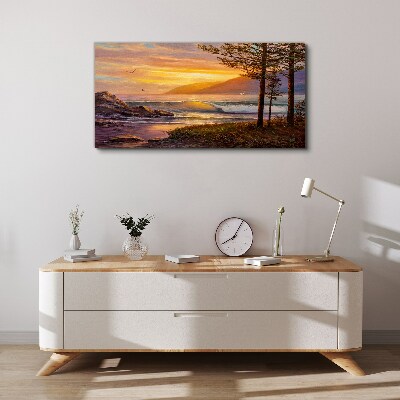 Schilderij op doek Zonsondergang over de kust