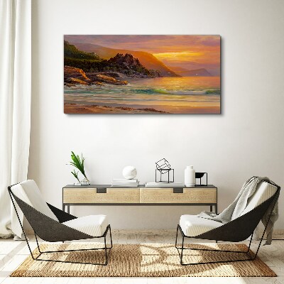 Foto op canvas Zonsondergang over de bergkust