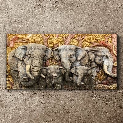 Canvas schilderij Een olifantenfamilie in een boslandschap