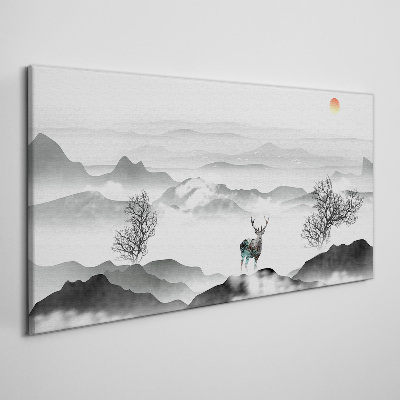 Foto op canvas Een vredig landschap met een hert